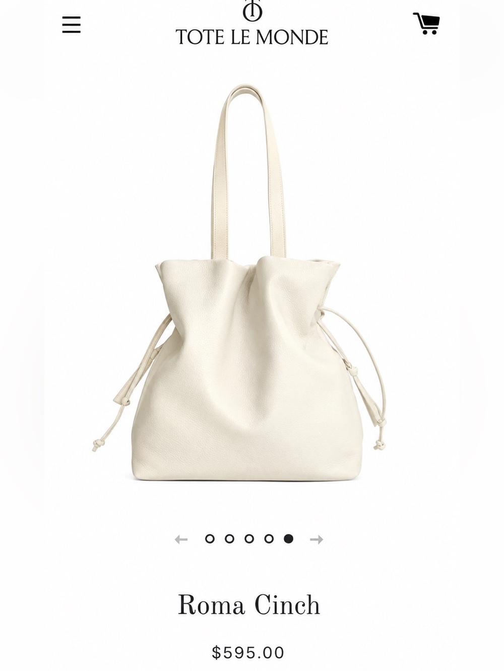 Tote Le Monde Roma Cinch Tote Cream Ivory Bag 100% Leather